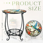 Cinnvoice Outdoor Side Table Round Small Mosaic Patio Accent Indoor End Plant - Image 3