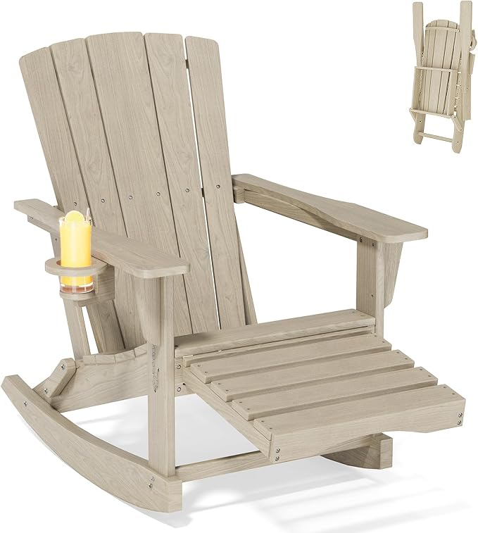 Adirondack Rocking Chair with Retractable Ottoman, Outdoor Folding Adirondack by Unknown