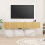 71” Floating TV Stand with LED Lights & Charging Station, Wall Mounted by EAZEHOME