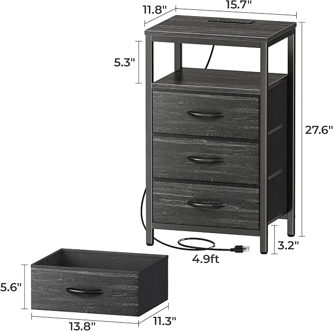 Huuger Nightstand with Charging Station, 27.6 Inch End Table Bedside Table with - Image 2