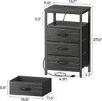 Huuger Nightstand with Charging Station, 27.6 Inch End Table Bedside Table with - Image 2