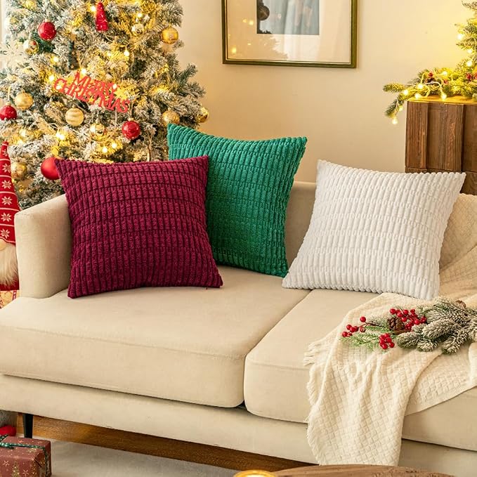 MIULEE Corduroy Decorative Throw Pillow Covers 18x18 Burgundy Pack of 2 | Soft - Image 8