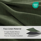 100% Blackout Linen Textured Curtains 90 Inch Long, Loden | 100% Blackout Shield - Image 4