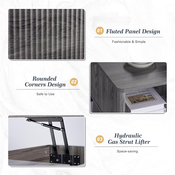 LYNCOHOME Fluted Lift Top Coffee Table - Image 4