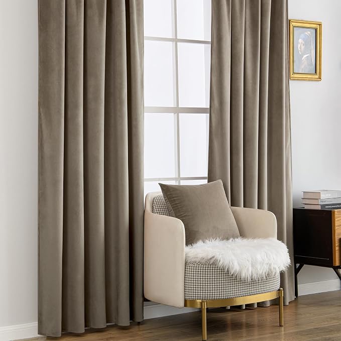 MIULEE Taupe Velvet Curtains 52x96 inches Luxury Blackout Curtains | Thermal - Image 7