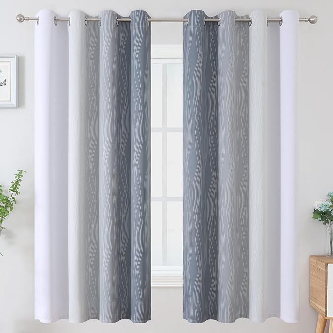 Gray and Greyish White Ombre Blackout Curtains - Image 2