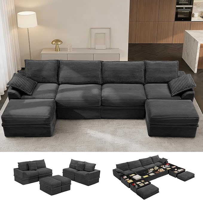 Upgrade Boneless Couch with Storage, Extra Deep&High Seat Modular Sectional by Unknown