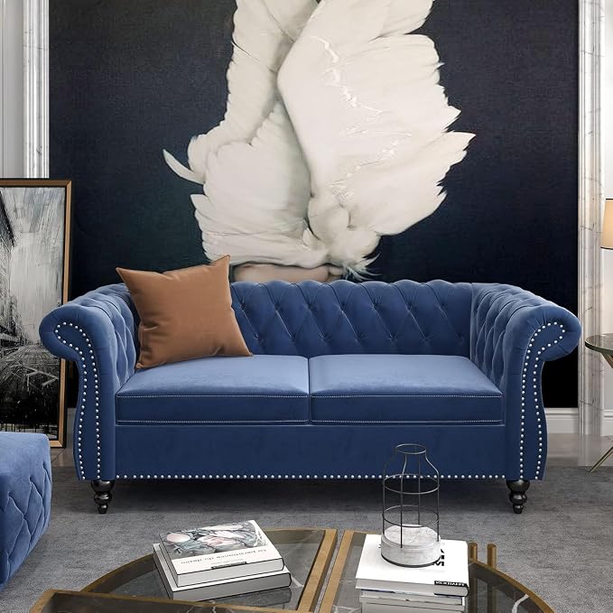 Mid-Century 2 Seater Sofa, Velvet Loveseat - Image 6