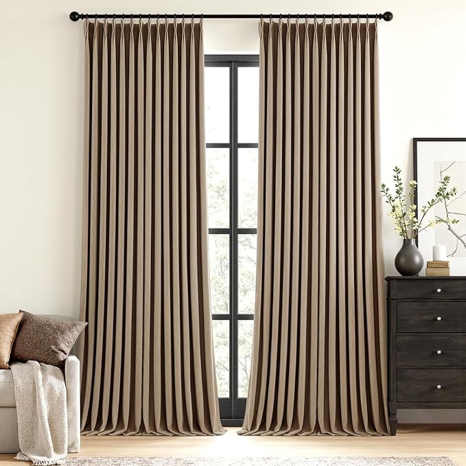 MIULEE Cafe Brown Pinch Pleated 100% Blackout Linen Curtains 40x84 Inches | by MIULEE