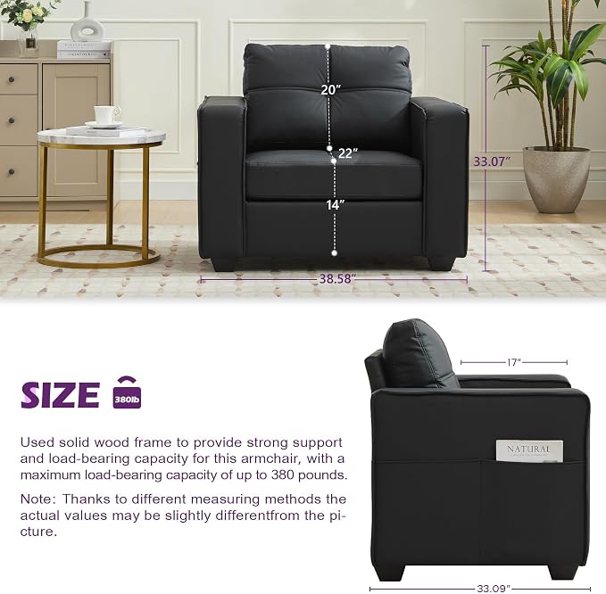 TYBOATLE Black Faux Leather Sofa Sectional Couches - Image 2