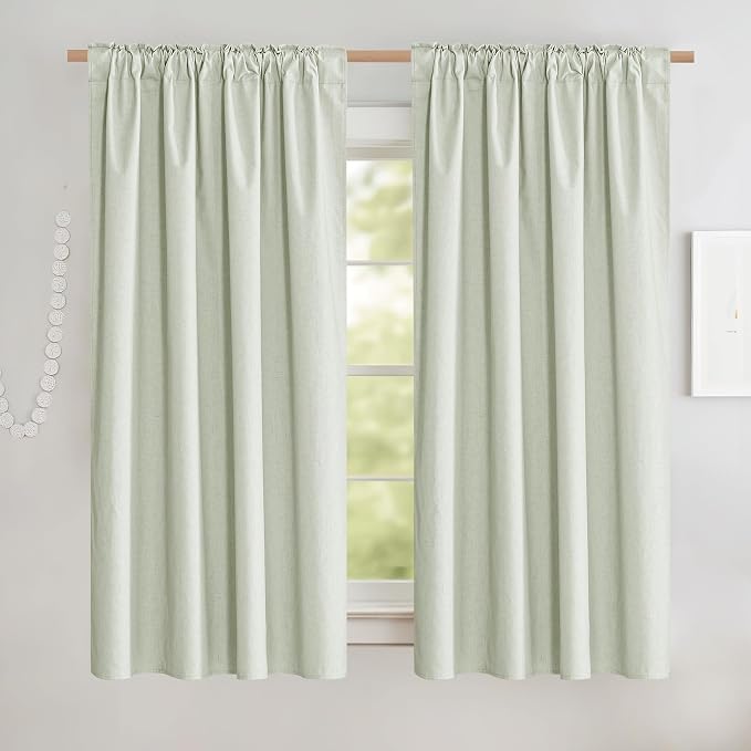 NICETOWN Light Green Blackout Kitchen Curtains 45" Length, Pair of Thermal - Image 2