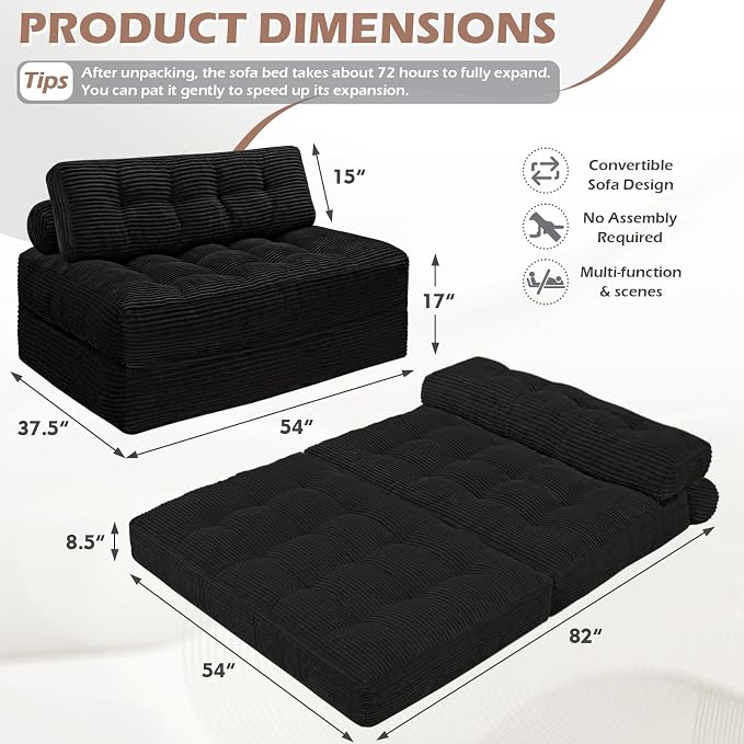 Folding Sofa Bed, Convertible Sleeper Chair - Image 2