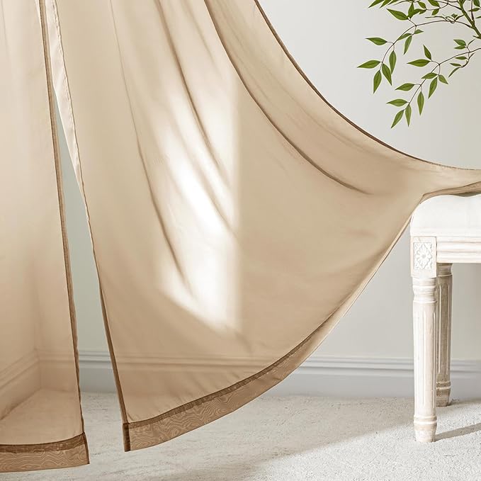 MIULEE Brown Sheer Curtains 108 Inches Long 4 Panels 42 x 108 Inches | Light - Image 6