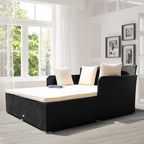 COSTWAY Outdoor Patio Rattan Daybed, Sponge Cushioned Loveseat Sofa - Image 4