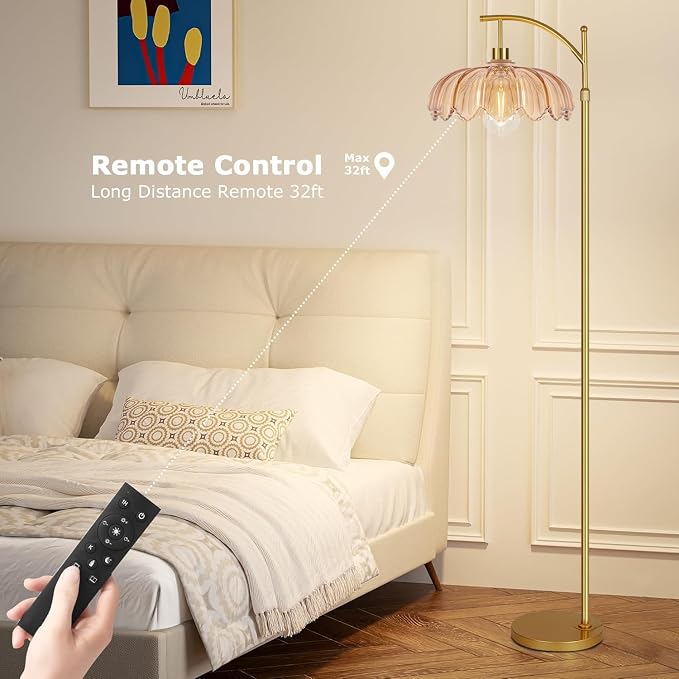 QIYIZM Glass Floor Lamp for Living Room, Mid Century Modern Brass Tall Lamp - Image 4
