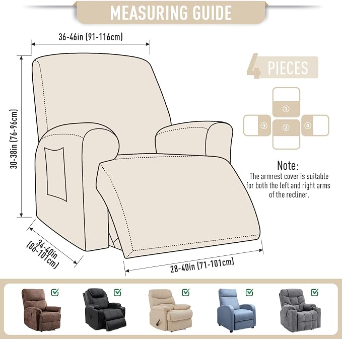 TAOCOCO Oversized Recliner Chair Covers, 1 Seater Streach Recliner Covers Soft - Image 5