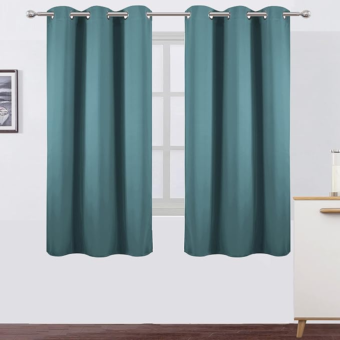 Sea Teal Blackout Curtains 40 x 63 Inch Length/Set of 2 Curtain Panels/Thermal by Lemomo