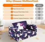 MeMoreCool Kids Folding Couch – Purple Unicorn Toddler Chair, Fold-Out 2-in-1 - Image 6