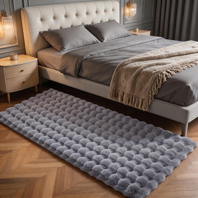 Blue Grey Rabbit Plush Rug 2'x6', Fluffy Shaggy Area Rug by CHOVY