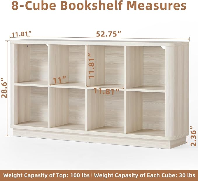 Joaxswe 8 Cube Storage Bookcase, Wood Low 2-Tier Cubby Console Bookshelf - Image 2