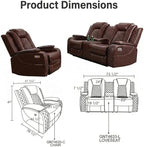 Power Recliner Sofa Set with LED Lights, 2 Manual Recliner 1 Seat and a Loveseat - Image 2