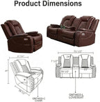 Power Recliner Sofa Set with LED Lights, Includes a Manual Recliner 1 Seat and - Image 2