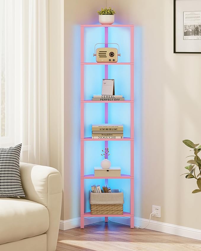 TUTOTAK Corner Shelf with LED Light, 6-Tier Corner Bookshelf - Image 4