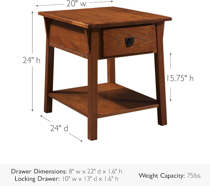 Leick Home Mission End Table, Solid Wood, 1 Storage Drawer, Secret Compartment - Image 3