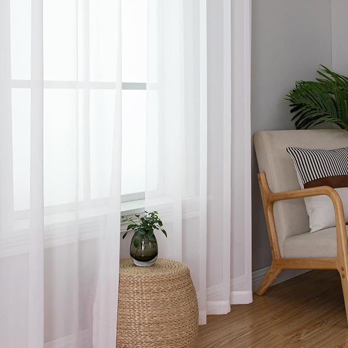 White Sheer Curtains 84 Inches Long 2 Panels, Airy Solid Voile Window Curtain - Image 4