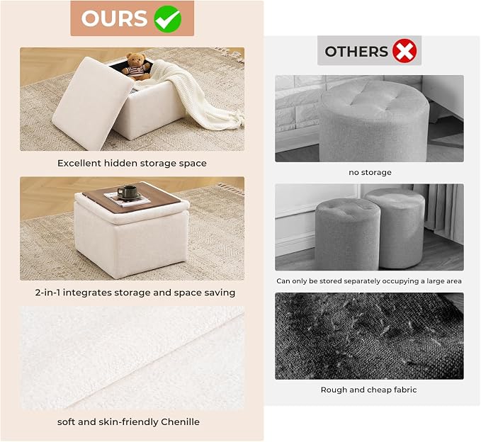 Cube Storage Ottoman, Chenille Ottoman Foot Stools, Ottoman Footstool - Image 5