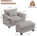 Oversized Accent Chair with Ottoman Set of 2, Upholstered Armchair with Extra - Image 2