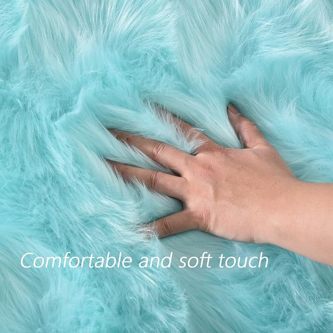 Latepis Blue Rugs for Living Room 5x6.7 Faux Sheepskin Fur Area Rug for Bedroom - Image 4