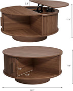 Round Lift Top Coffee Table, Mid Century Modern Fluted Circle Coffee Table - Image 2