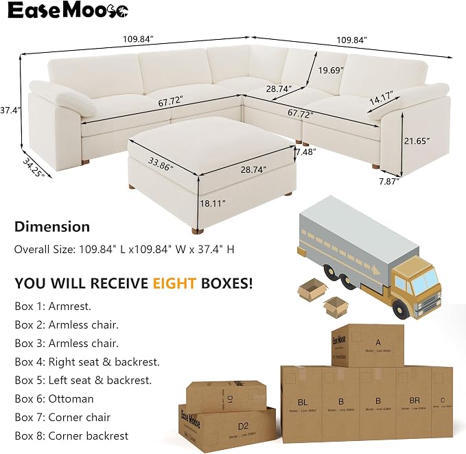 EASE MOOSE Sectional Modular Sofa, Luxury FSC Certified Chenille Comfty Deep - Image 2