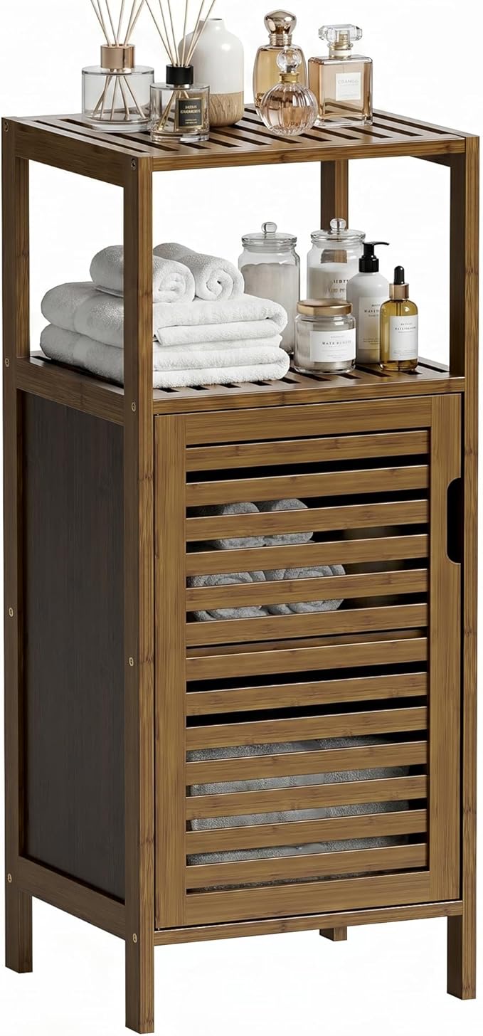 HITNET Bathroom Cabinet, Bamboo Floor Cabinet Free Standing, 4 Tier Sofa Side by HITNET