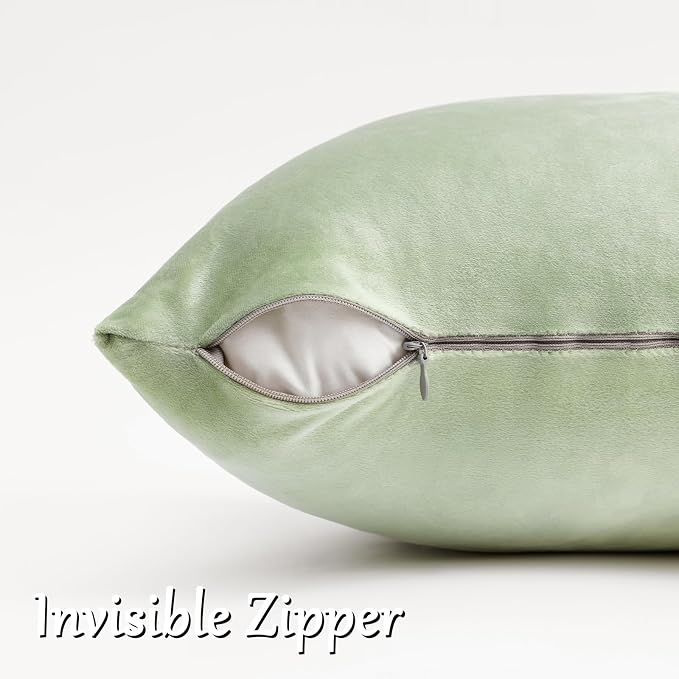 GIGIZAZA Sage Green Velvet Throw Pillow Covers 16x16 Pack of 2 | Decorative - Image 4