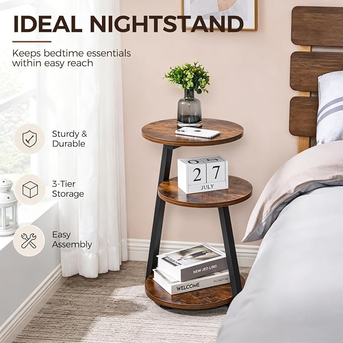BEWISHOME Round Side Table, 3-Tier End Table, Nightstand - Image 5