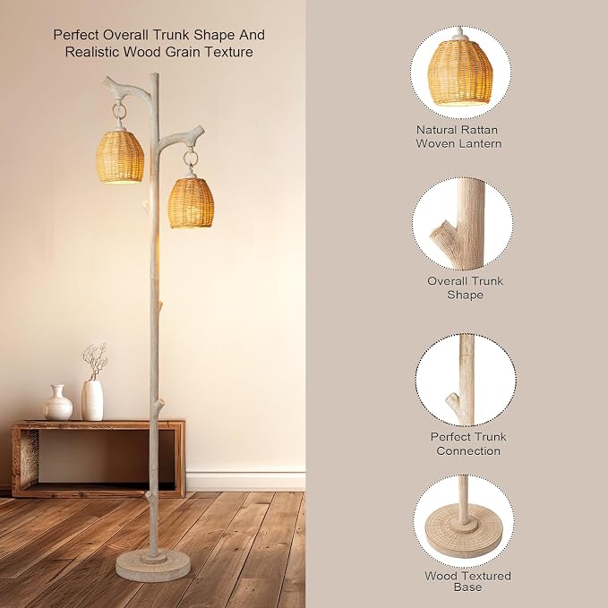 Scenekoy 68" High Farmhouse Rustic Country Cottage Floor Lamp Tree Trunk Faux - Image 2