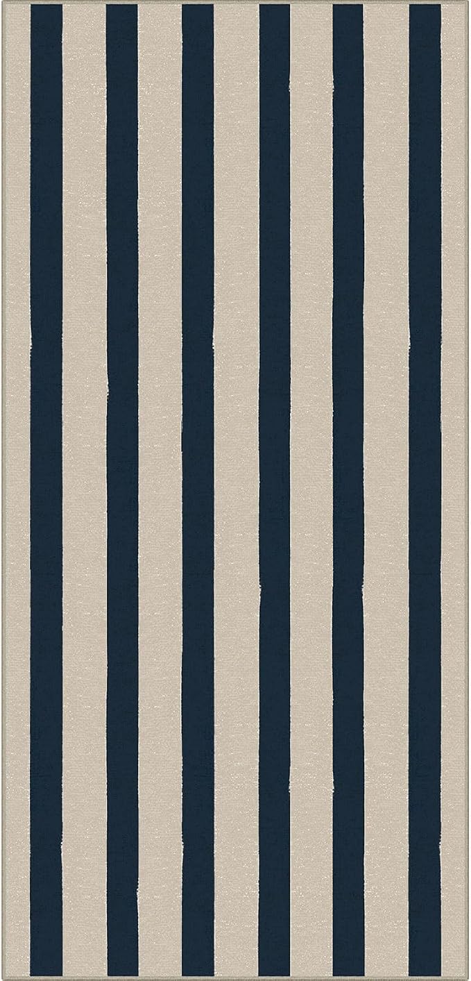 Front Door Mat Indoor Entrance, 2x4.3 Ft Blue and White Striped Rug | Washable - Image 7