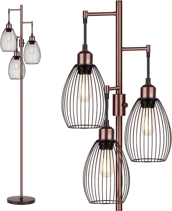 Dimmable Floor Lamp, 3 x 800LM LED Edison Bulbs Included, Farmhouse Industrial by Nintiue