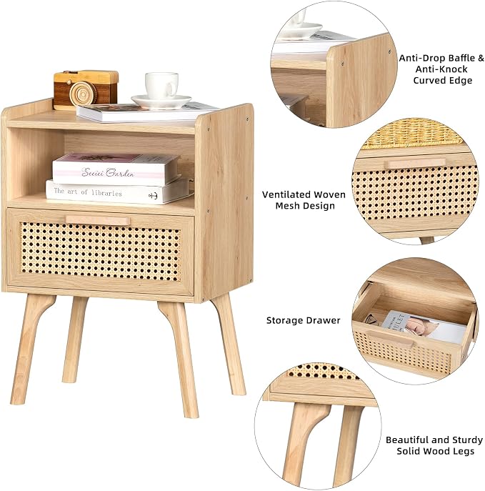 Lerliuo Rattan Nightstand, Boho Side Table - Image 6