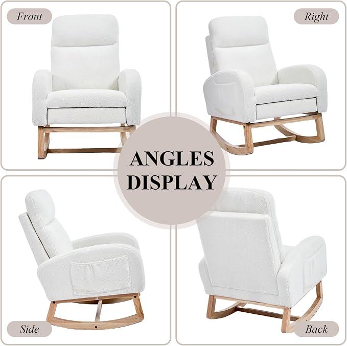 NIOIIKIT Oversized Nursery Rocking Chair, Teddy Upholstered Glider Chair - Image 8