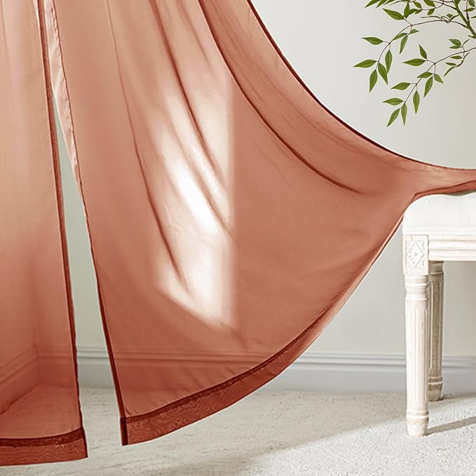 MIULEE 4 Panels Fall Burnt Orange Sheer Curtains 54 x 84 Inches | Light - Image 6