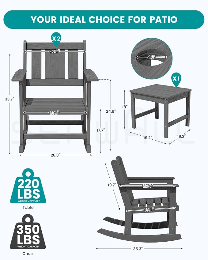 SERWALL Outdoor Rocking Chair Set of 2 - Image 2