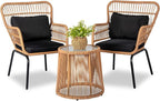 3 Piece Outdoor Wicker Furniture Bistro Set, Rattan Chairs Conversation Sets by HOMEZILLIONS