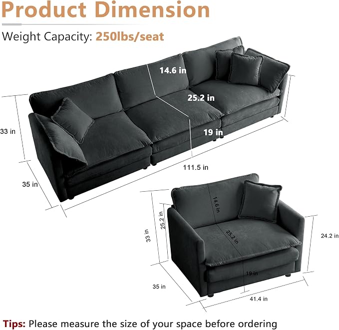 mikibama Luxury 3 Piece Sofa Set, 2 Pieces of Single Sofa and 1 Piece of 3 - Image 2