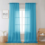 Turquoise Sheer Curtains 96 Inches Long 2 Panels, Elegant Gauzy Airy Light by Lecloud