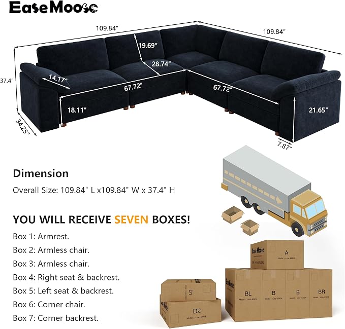 EASE MOOSE Chenille Sectional Modular Sofa, Removable Cover - Image 2