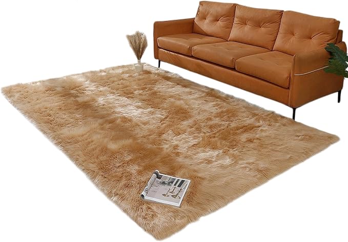 linmopm Faux Fur Rug Sheepskin Shag Fluffy Fuzzy 6x9 ft Beige Rugs by Limopmfauxfurproducts