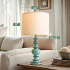 BOBOMOMO 20" Distressed Teal Bedside Lamps Set of 2, Hand-Painted Vintage Resin - Image 4